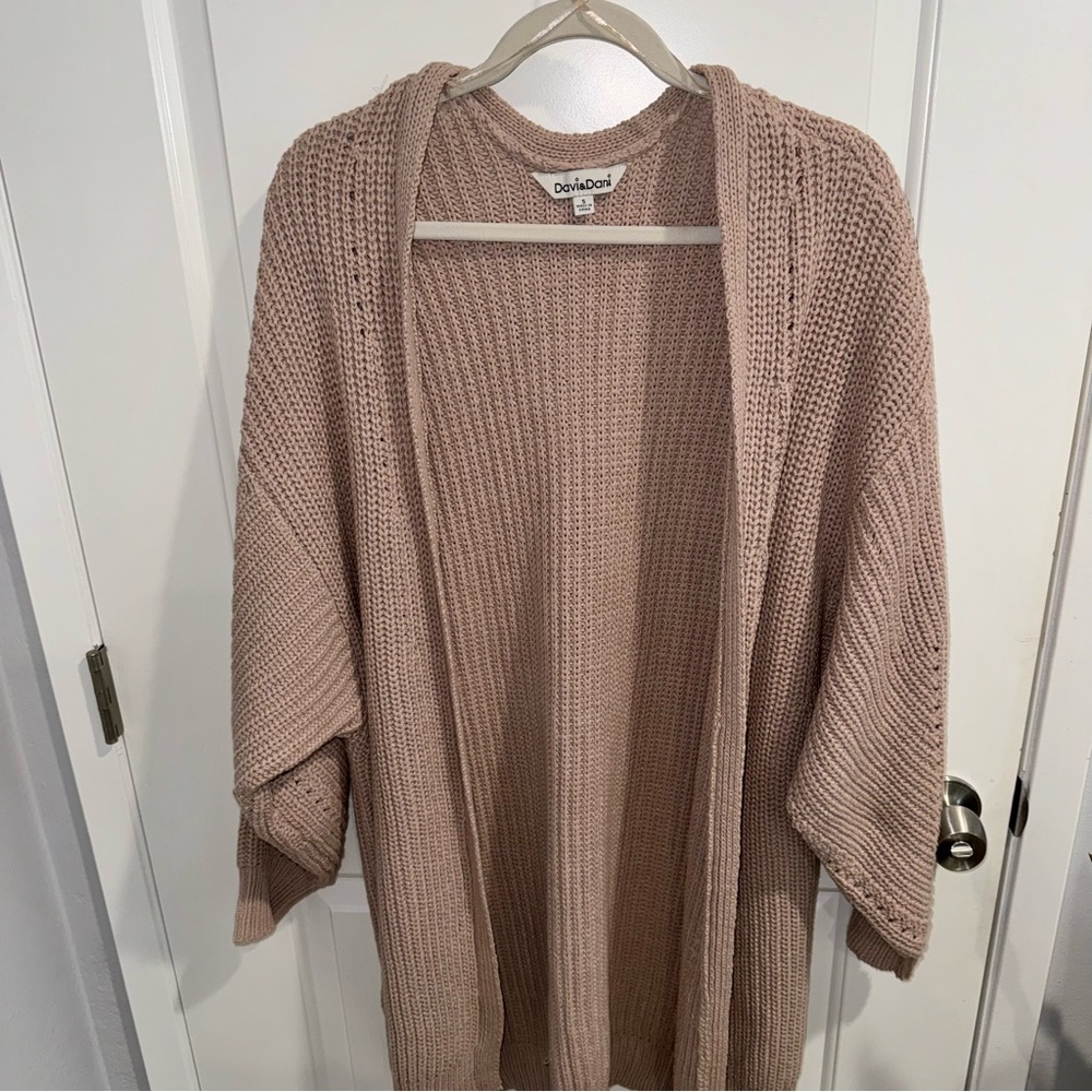 Oversized Knit Cardigan - beige - balloon sleeves - size small